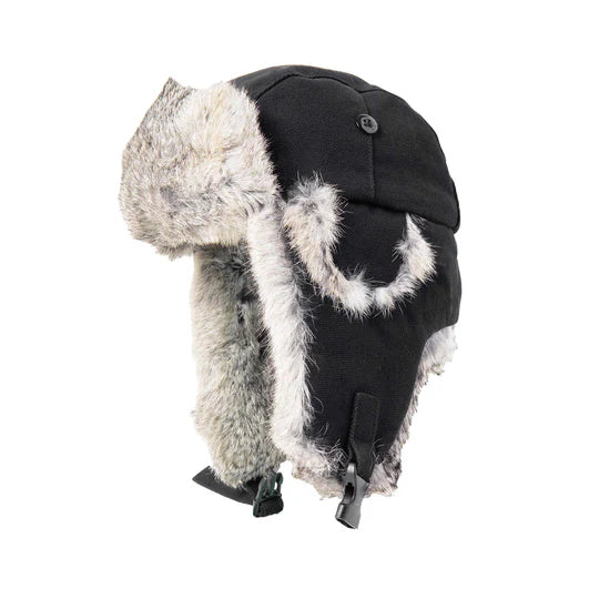 Casquette aviateur en toile de coton avec bordure en lapin
