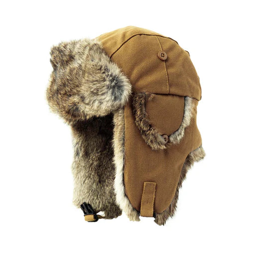 Casquette aviateur en toile de coton avec bordure en lapin