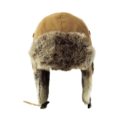 Casquette aviateur en toile de coton avec bordure en lapin