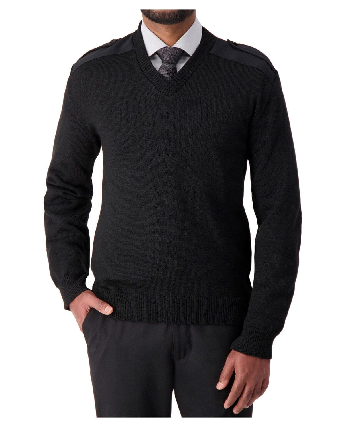 Cobmex - V-Neck Military Jersey Knit, Button Down Epaulettes