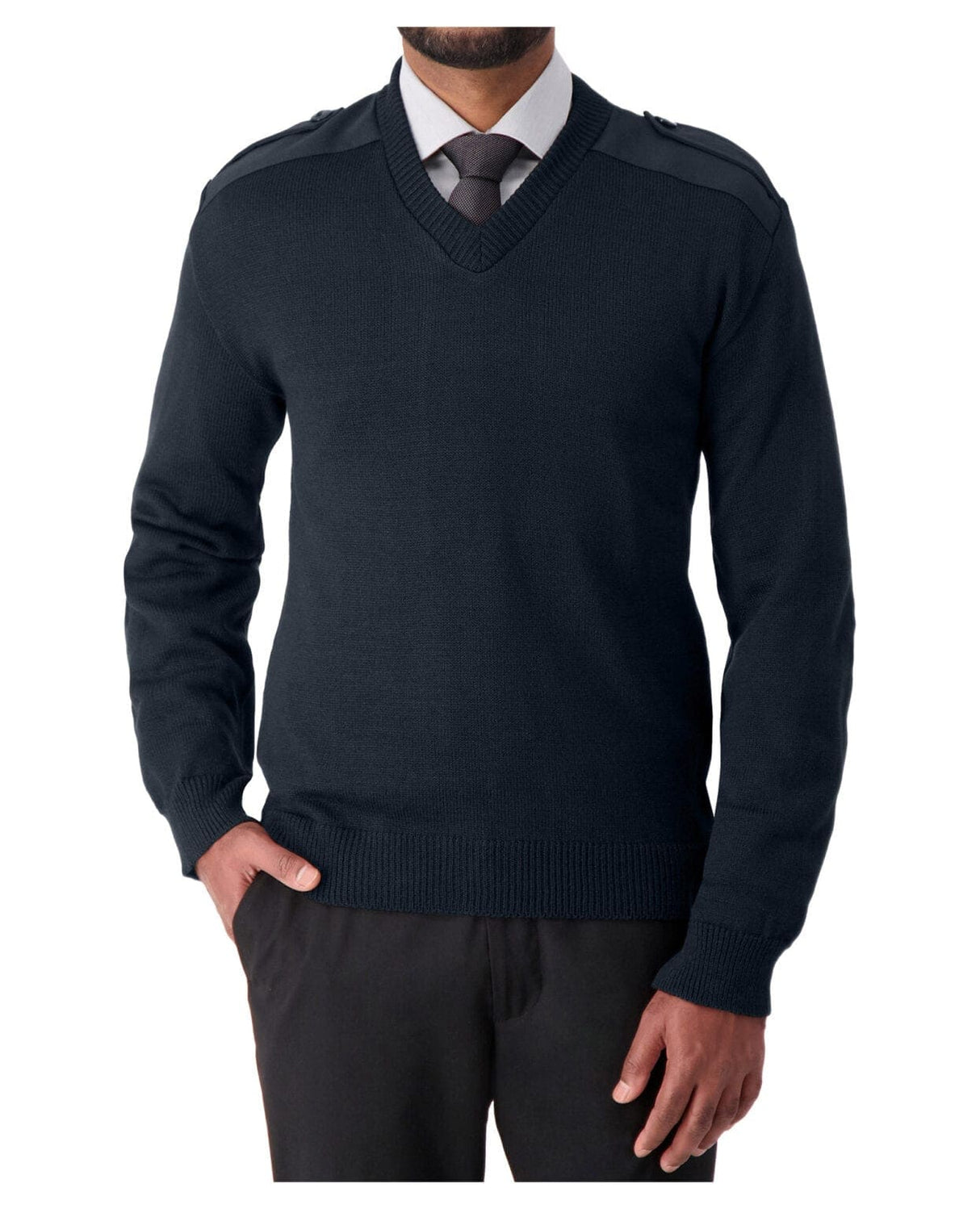 Cobmex - V-Neck Military Jersey Knit, Button Down Epaulettes