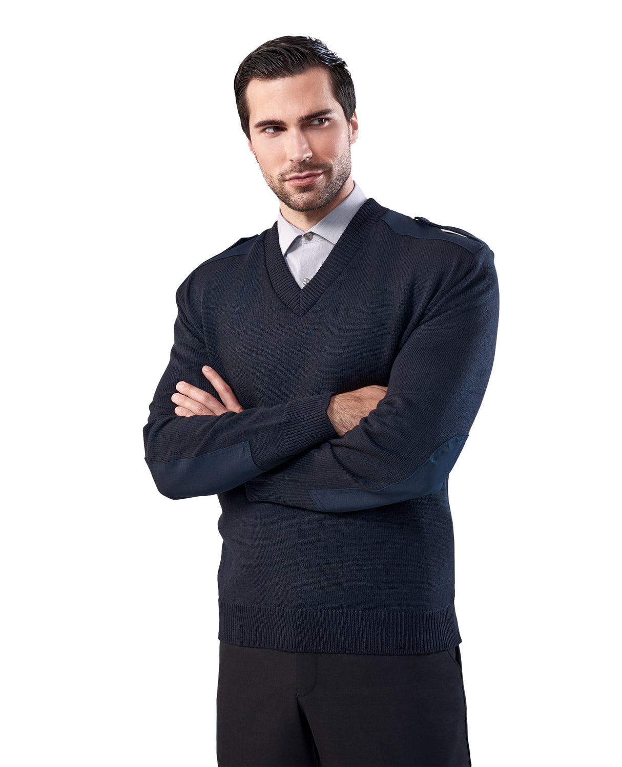 Cobmex - V-Neck Military Jersey Knit, Button Down Epaulettes