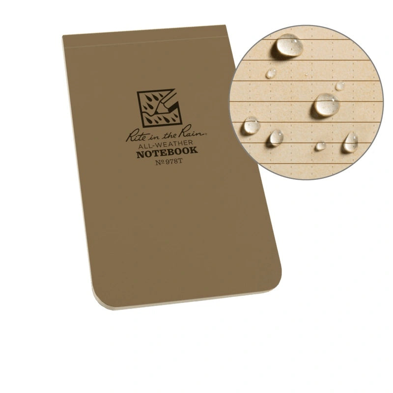 Rite In the Rain - Top-Bound Memo Book, Field -Flex Cover 3 1/4 x 5 1/4", TAN (100 perf. page)