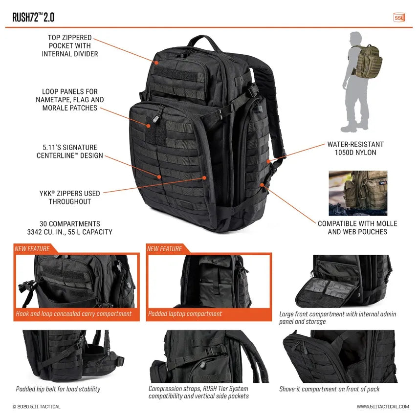 5.11 Tactical - Rush 72 2.0 Backpack 55L