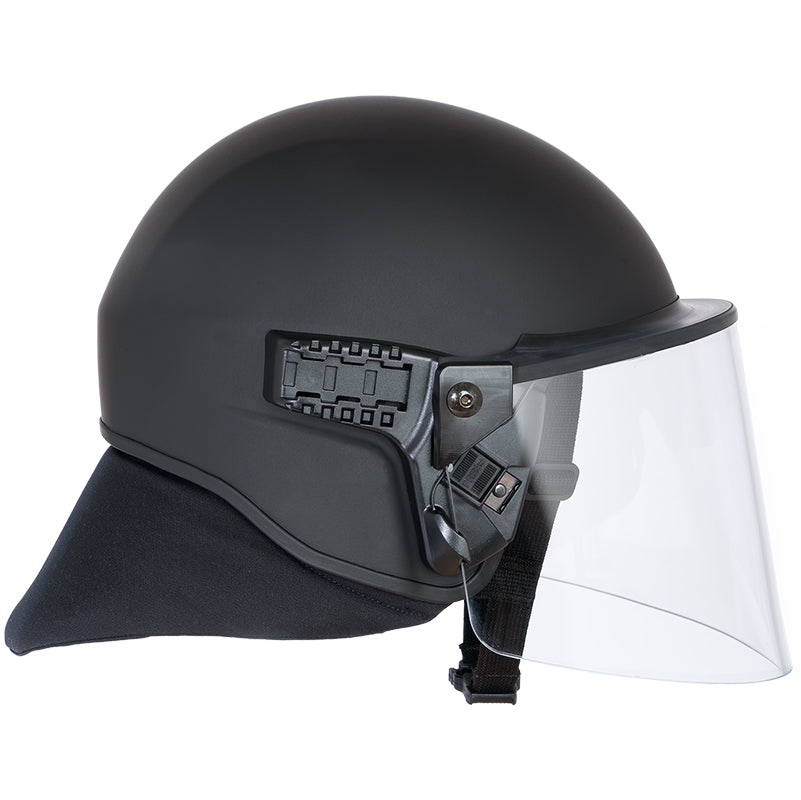 BUSCH - Ballistic 9mm Riot Helmet, ARC-2E w/ short rail, 5mm Visor & Enhanced Neck Protector