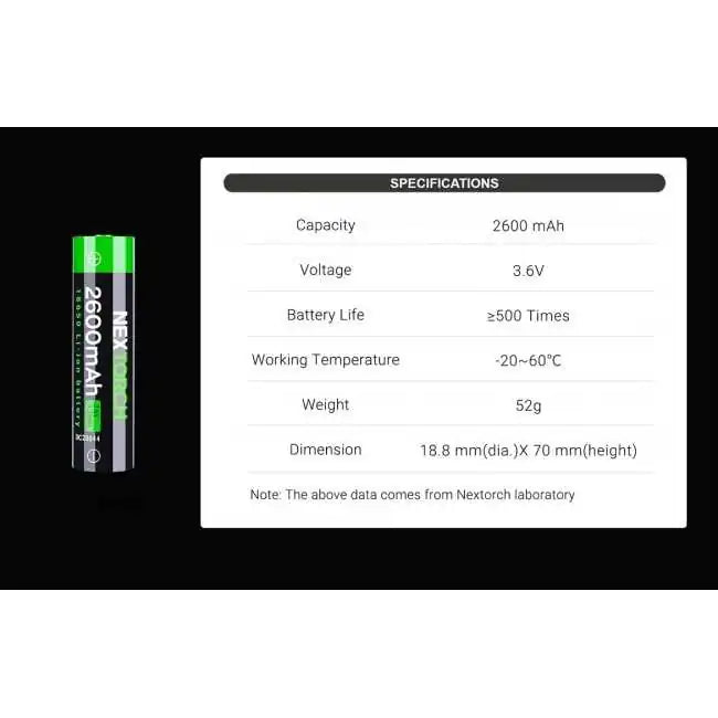 NEXTORCH 18650-2600mAh Type C Rechargeable Li-ion Battery