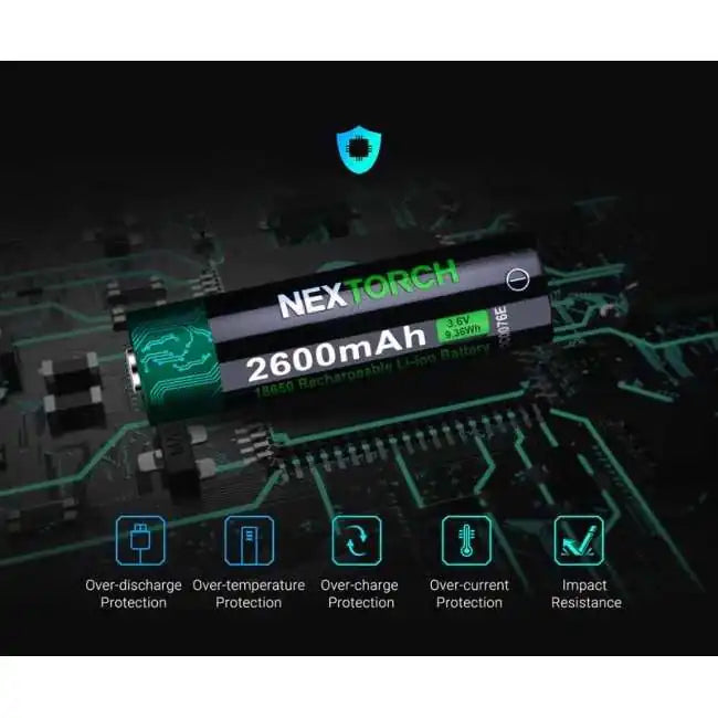 NEXTORCH 18650-2600mAh Type C Rechargeable Li-ion Battery