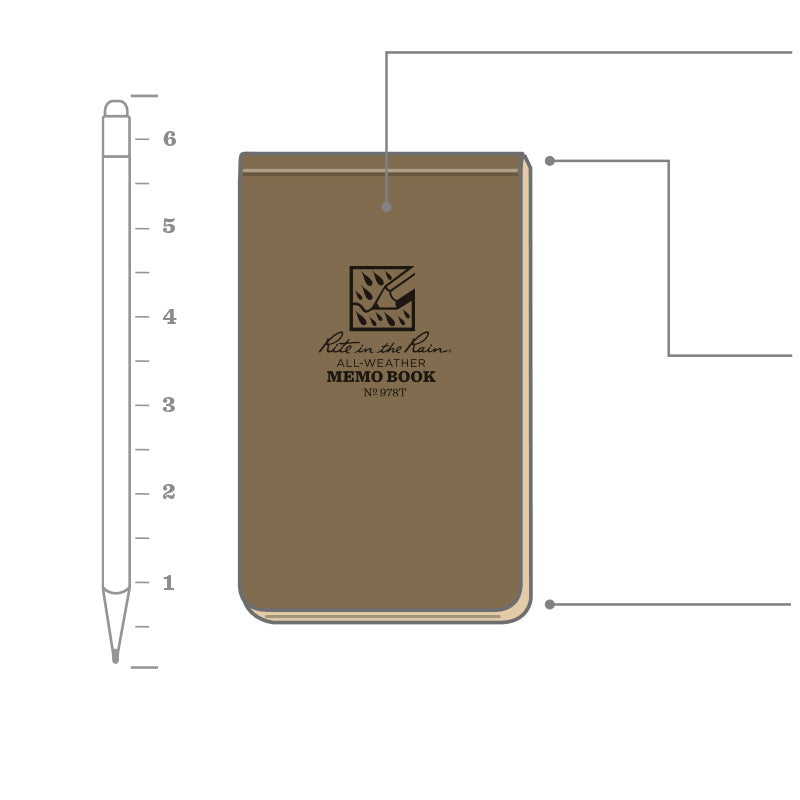 Rite In the Rain - Top-Bound Memo Book, Field -Flex Cover 3 1/4 x 5 1/4", TAN (100 perf. page)