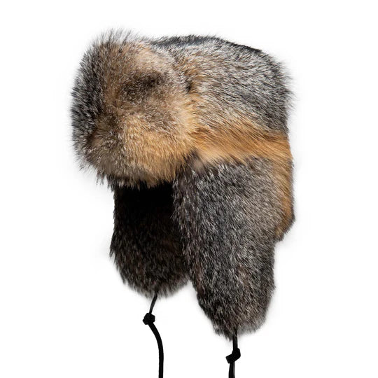 Crown Cap Grey Fox – Full Fur Russian w/Ties