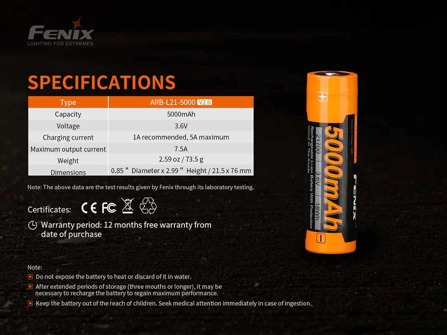 Fenix ​​ARB-L21-5000 V2.0 (batterie 21700 5000 mAh)