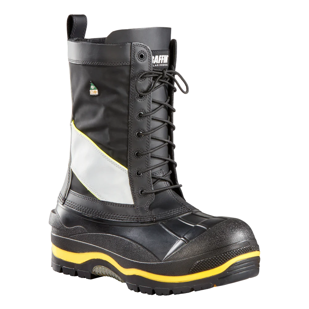 Baffin Constructor (STP) Boot - CSA: Non-metallic construction, CSA/ASTM approved ESR/EH rated upper, oil and acid-resistant neoprene and leather, composite safety toe and plate, lightweight PU base, GelFlex anti-fatigue midsole, fixed frost plate, multi-directional lug design, superior slip resistance.