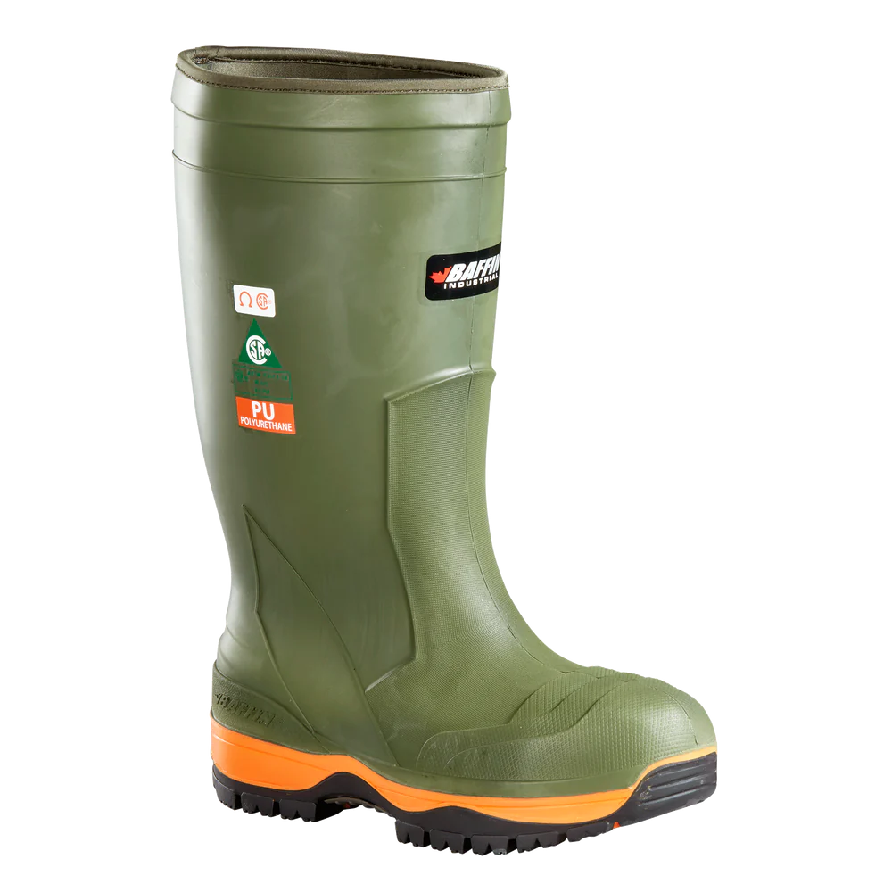 Baffin Ice Bear Safety Boot - TPU upper, composite safety toe, Polar Rubber® outsole, COF tested for traction, PU insulation, GelFlex midsole for shock absorption.