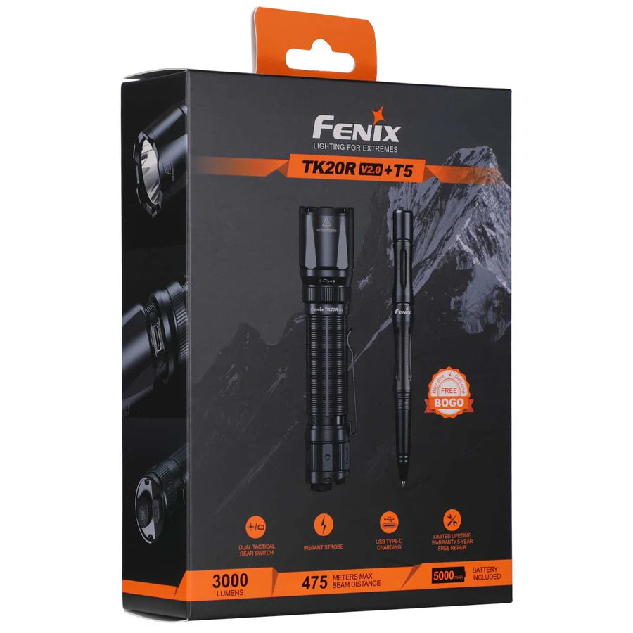 Fenix Rechargeable Dual Rear-Switch Multipurpose Tactical Flashlight + T5 tactical pen