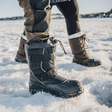 Baffin Eiger Boot: Full-grain leather, double-strap Velcro, Arctic™ Rubber shell, Polar Rubber® outsole, Thermaplush™, B-Tek™ Foam insulation, snowshoe compatible.