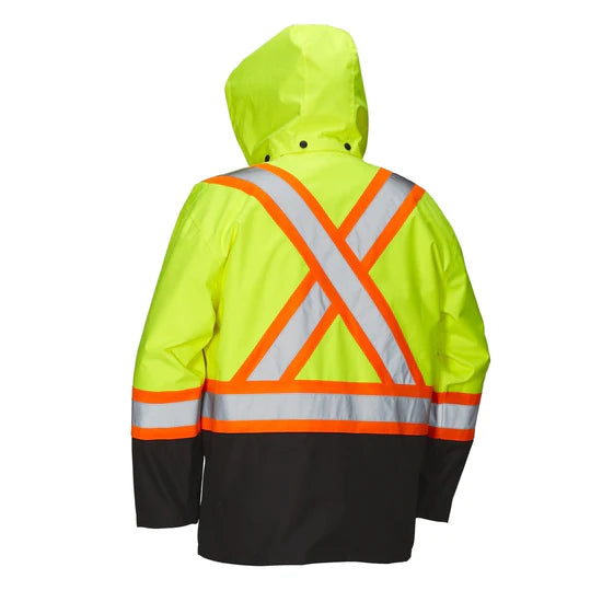 Hi Vis Safety Rain Jacket with Snap-Off Hood – Urban Tactical